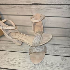 SUGAR Womens Gold Metalic Noelle Round Toe Block Heel Buckle Sandals Shoes 8.5 M